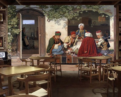 Nostalgisch waterpijpcafé-thema behang