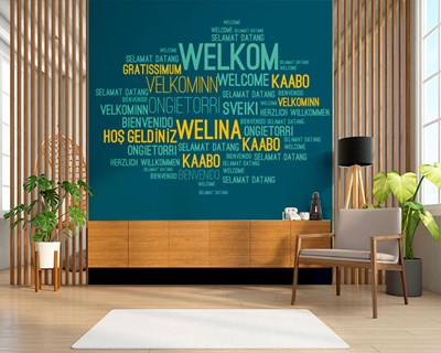 Behang met ‘Welkom’ in verschillende talen 