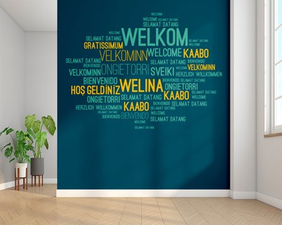 Behang met ‘Welkom’ in verschillende talen 