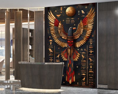 Gouden gevleugelde Egyptische god Horus behang