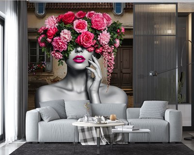 Bloemenkroon Modern Vrouw Afbeelding Behang 