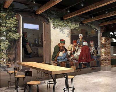 Nostalgisch waterpijpcafé-thema behang