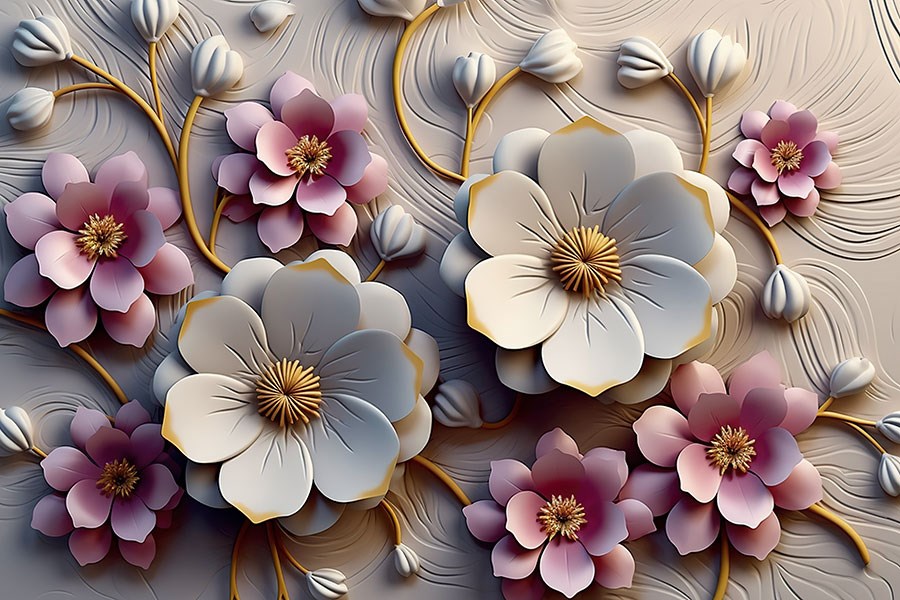 3D reliëf bloemenbehang 