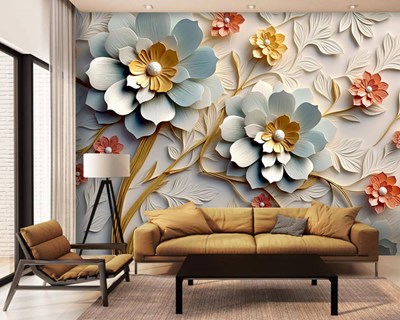 3D reliëf bloemenmotief behang 