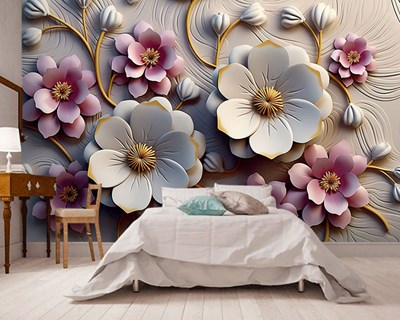 3D reliëf bloemenbehang 