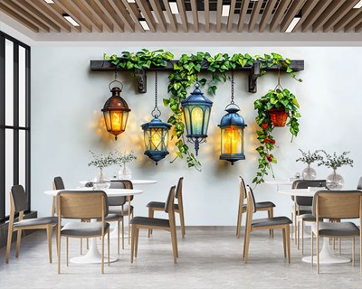 Slingerende hanglampen behang 