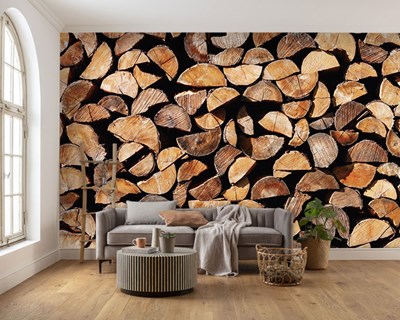 Houtstapel-look behang 