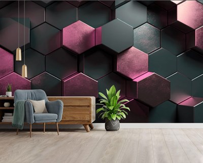 3D Roze Grijs Zeshoekig Behang
