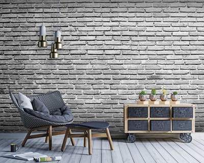 Grijze bakstenen muur-look behang 