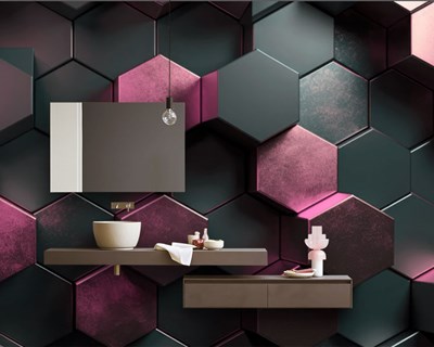 3D Roze Grijs Zeshoekig Behang