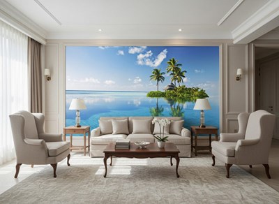 Behang met uitzicht op een tropisch eiland