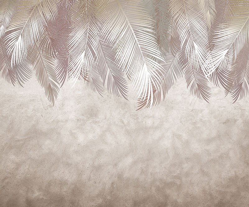 Beige-kleurig tropisch palmblad behang