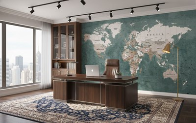 Groene achtergrond wereldkaart behang