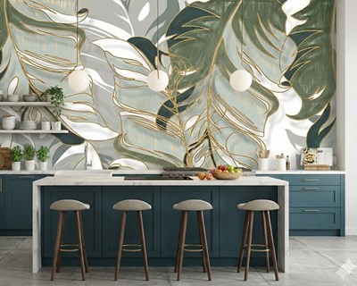 Modern behang met palmbladeren