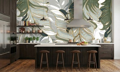 Modern behang met palmbladeren