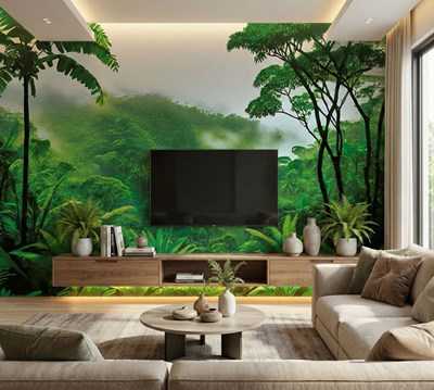 Behang met uitzicht op het tropisch regenwoud