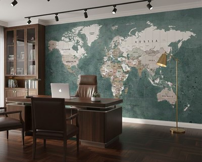 Groene achtergrond wereldkaart behang