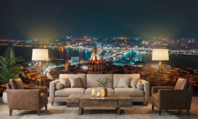 Behang met uitzicht op Istanbul bij nacht