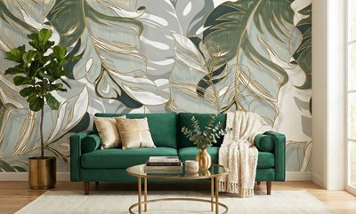 Modern behang met palmbladeren