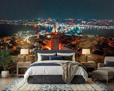 Behang met uitzicht op Istanbul bij nacht