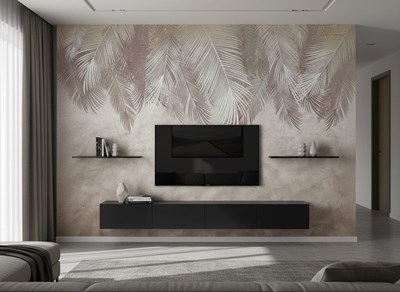 Beige-kleurig tropisch palmblad behang