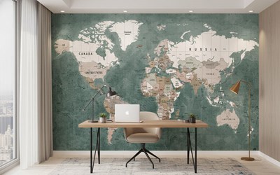 Groene achtergrond wereldkaart behang