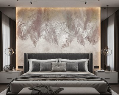 Beige-kleurig tropisch palmblad behang