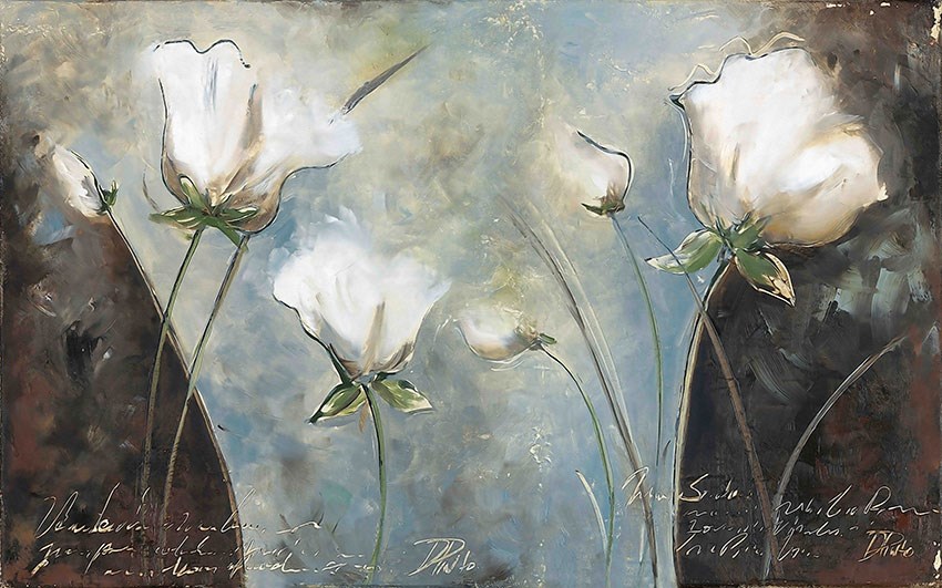 Witte bloemen thema behang