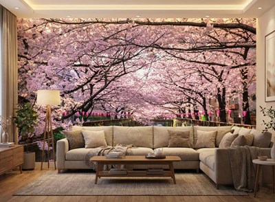 Roze Sakura Bloemen Behang