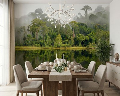 Groen bos uitzicht behang