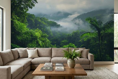 Mistige regenwouden-thema behang