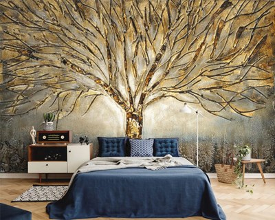 Goud reliëf boom behang