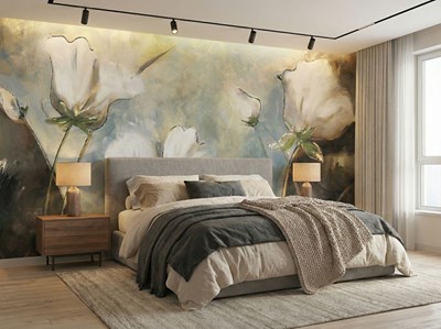 Witte bloemen thema behang