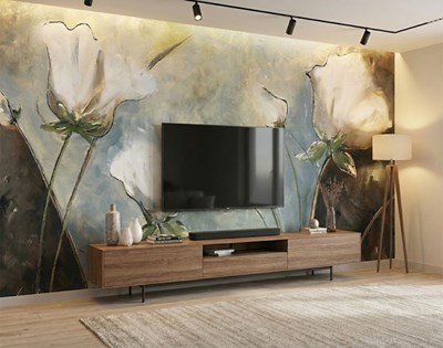 Witte bloemen thema behang