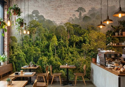 Groen bos uitzicht behang