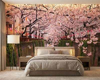 Roze Sakura Bloemen Behang
