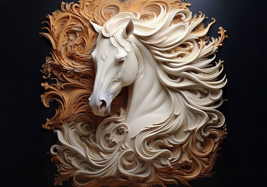 3D Witte Paard Beeld Muurbehang