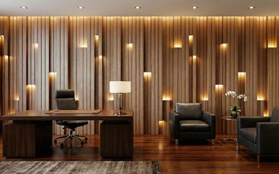 3D Verlichte Houten Paneel Behang