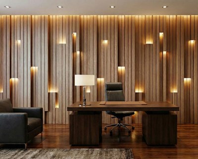 3D Verlichte Houten Paneel Behang