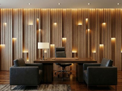 3D Verlichte Houten Paneel Behang