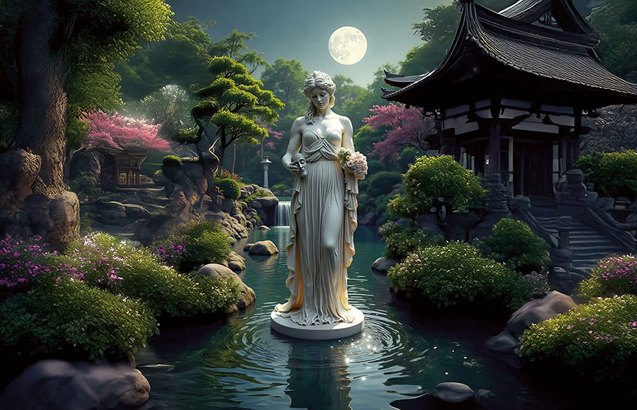 Rustgevende Zen-tuinbehang