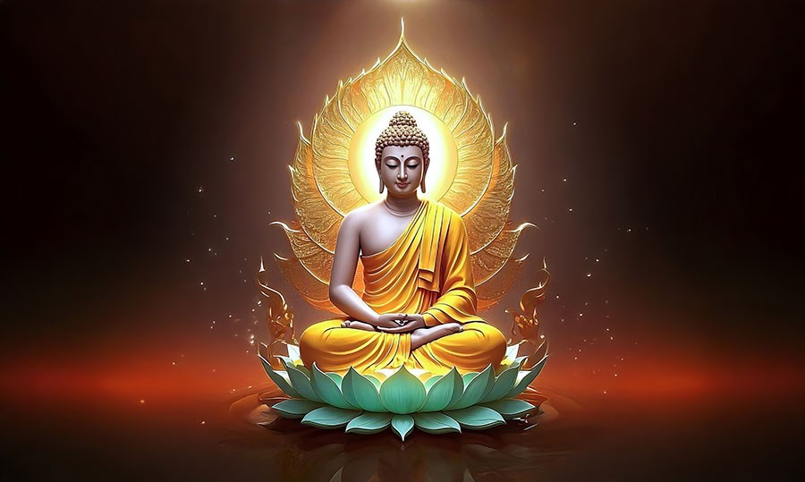 Mediterende Boeddha-beeld behang