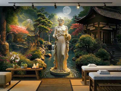 Rustgevende Zen-tuinbehang