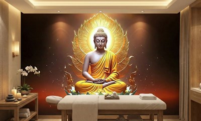 Mediterende Boeddha-beeld behang