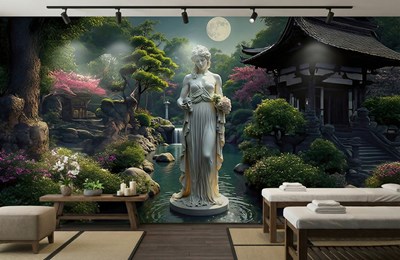 Rustgevende Zen-tuinbehang