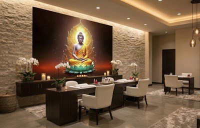 Mediterende Boeddha-beeld behang