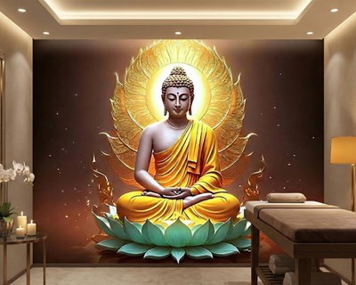 Mediterende Boeddha-beeld behang