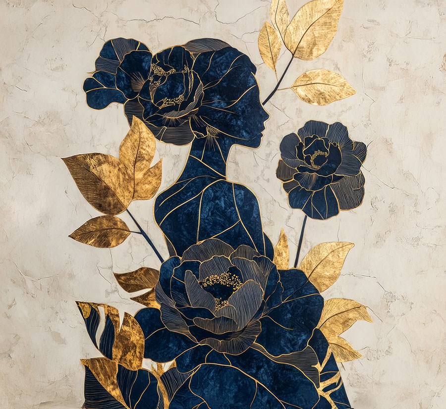 Behang met bloemenvrouwenfiguur