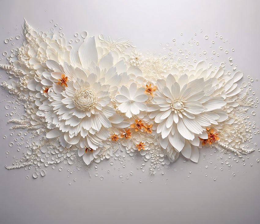 3D-behang met witte bloemen 