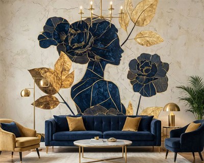 Behang met bloemenvrouwenfiguur